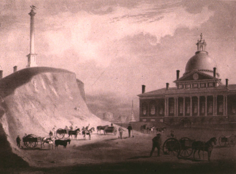 Beacon Hill being cut away near the Massachusetts State House