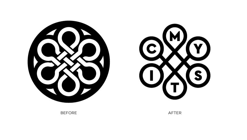 Mystic logo before and after